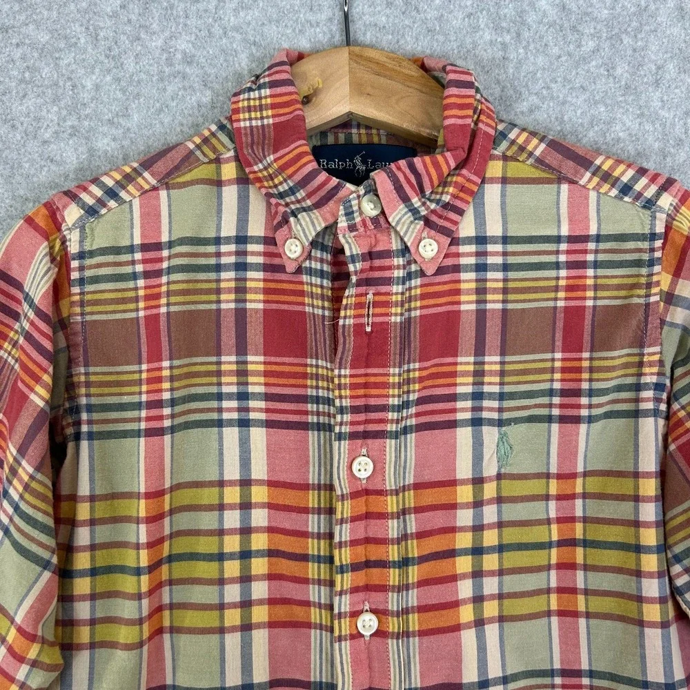 Ralph Lauren Long Sleeve Plaid Button Front Shirt Collared Red Green Boys Size 4